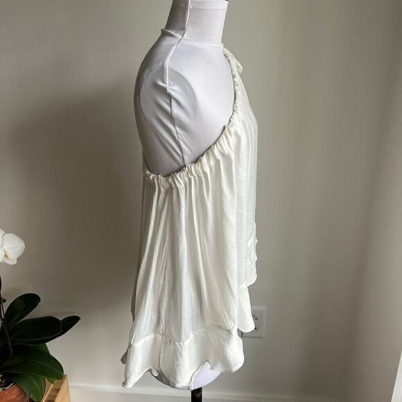 FREE PEOPLE ONE SHOULDER FLOWY IVORY BLOUSE RUFFLE TRIM SMALL - Picture 7 of 11